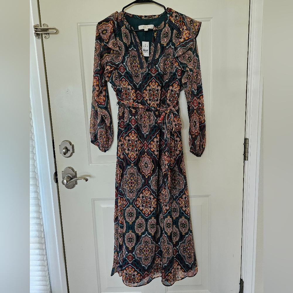 Ann Taylor LOFT Multicolor Patterned Midi Dress - Size Small NWT!